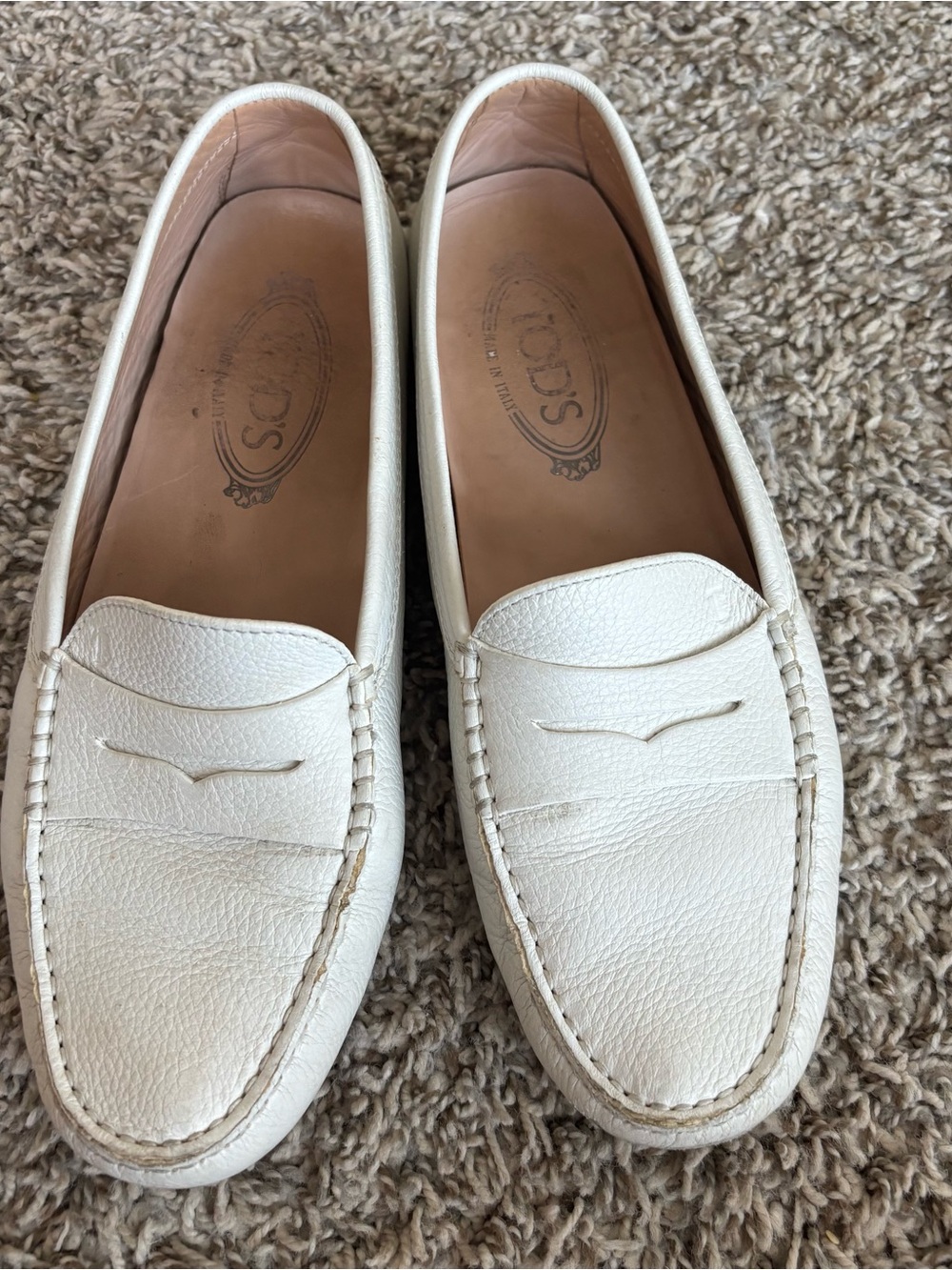 Tod's White Leather Women's Penny Loafers